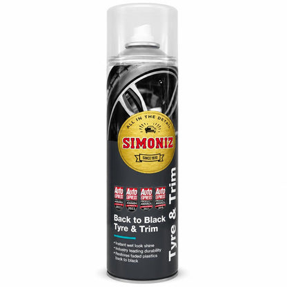 Simoniz Back to Black Tyre & Trim spray can frontal view
