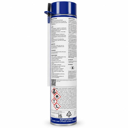 Back view of SupaDec High Performance Expanding Foam 750ml with instructions and safety warnings