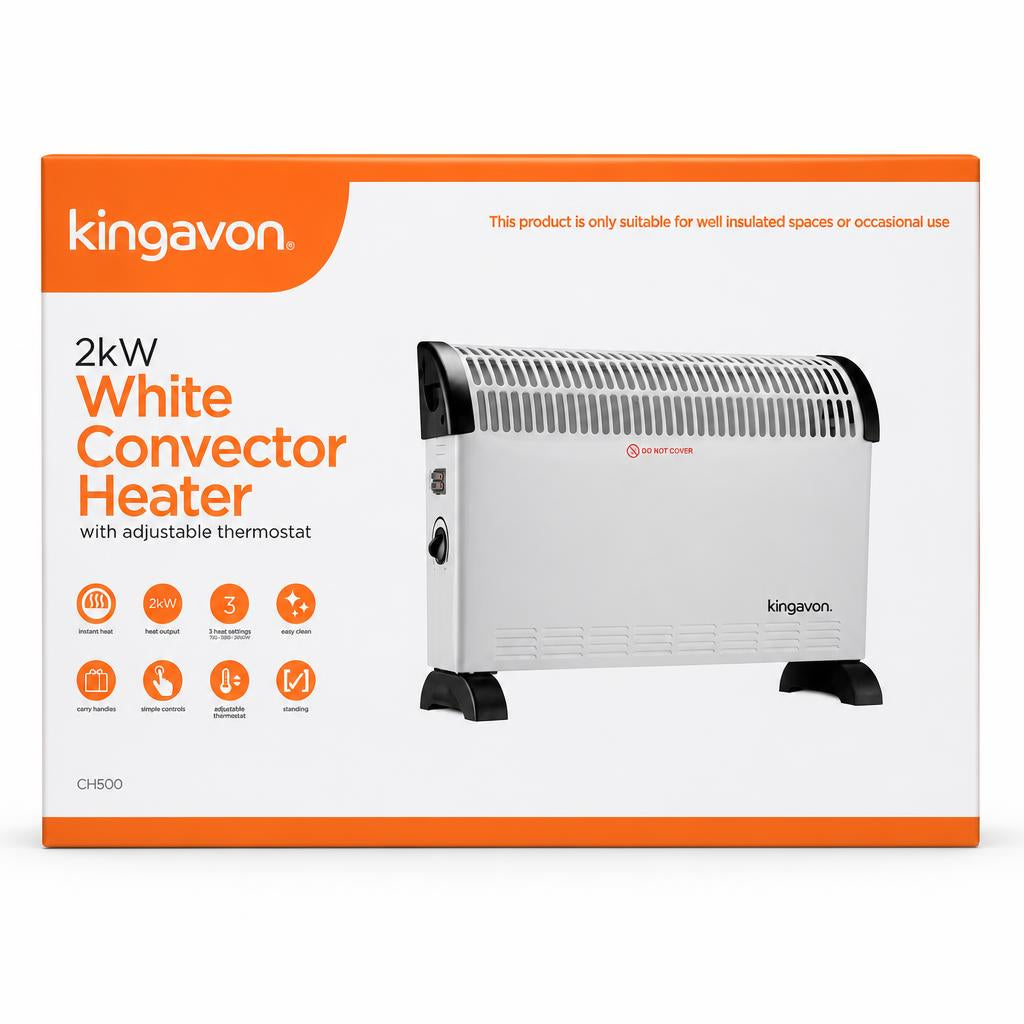Kingavon 2kW White Convector Heater Box Front
