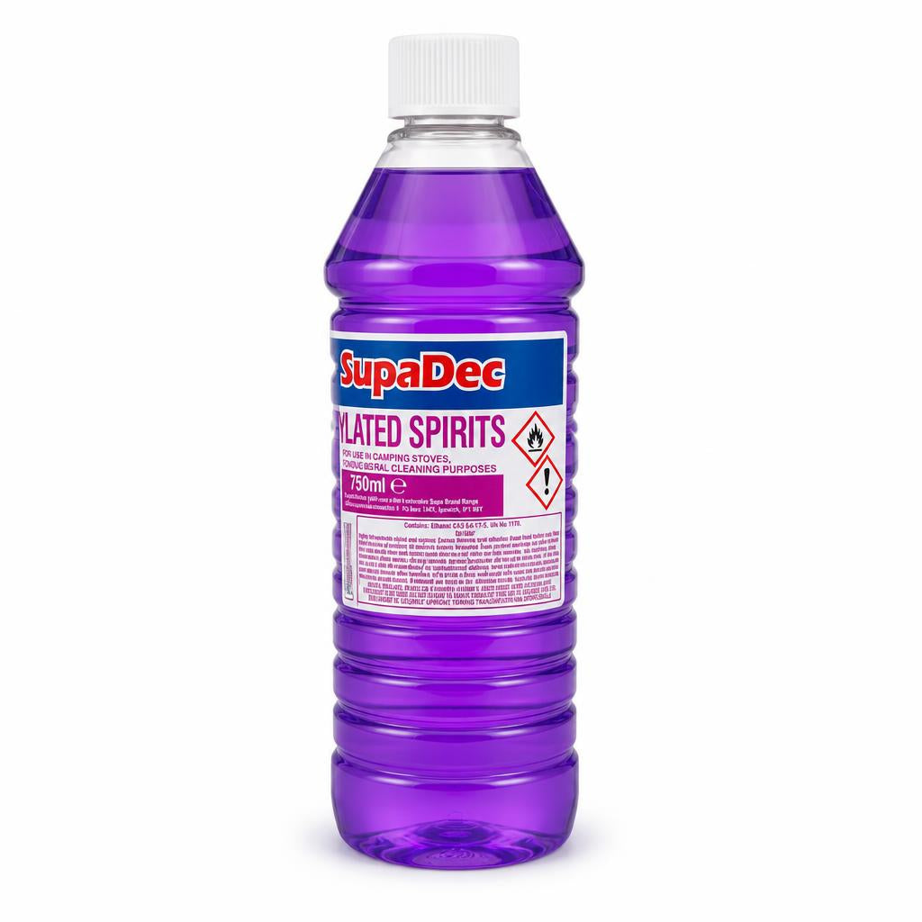 SupaDec Methylated Spirits 750ml bottle with clear safety labels