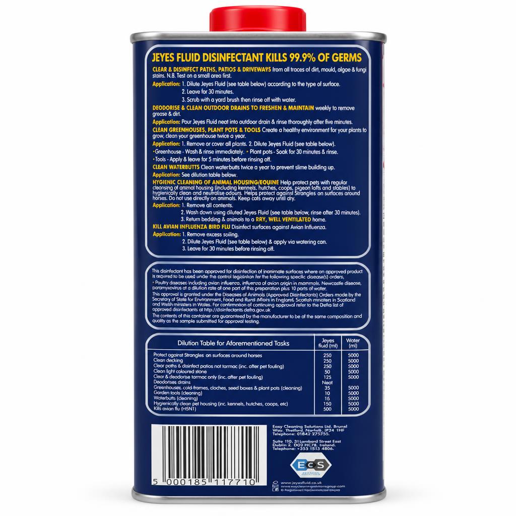 Jeyes Fluid Outdoor Cleaner instructions and dilution table