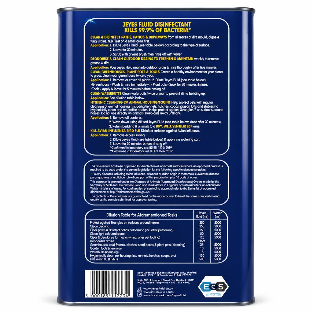 Jeyes Fluid Outdoor Cleaner back packaging showing instructions