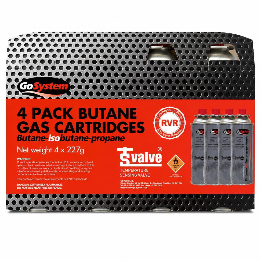 GoSystem 4 Pack Butane Gas Cartridges packaging
