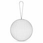Stainless steel skimmer basket with handle on cardboard background