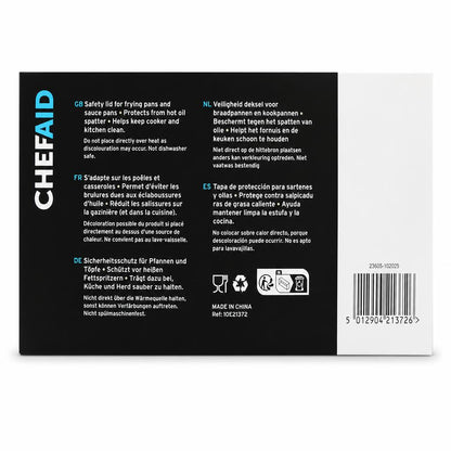 Back of Chef Aid Spatter Shield packaging showing safety instructions