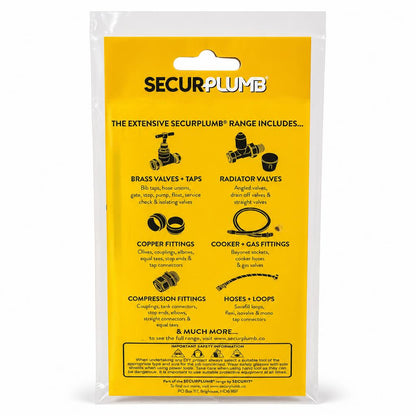 Back view of Securplumb Rubber Syphon Washer packaging showcasing range