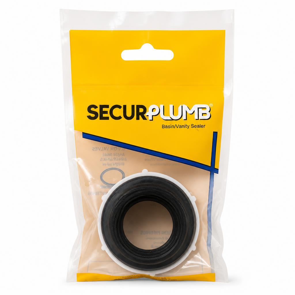 Back view of SecurPlumb Basin/Vanity Sealer packaging