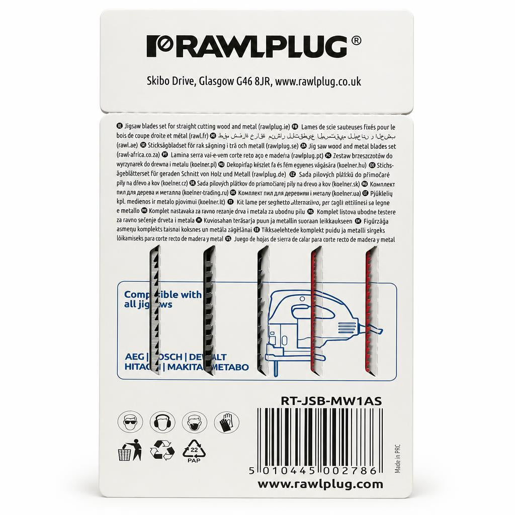 Rawlplug jigsaw blades set packaging back