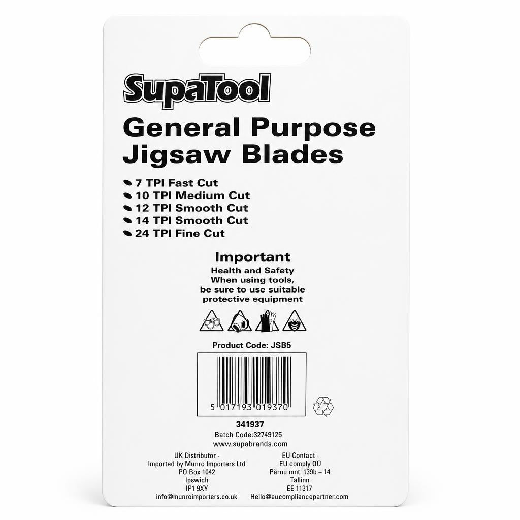 SupaTool General Purpose Jigsaw Blades packaging back view