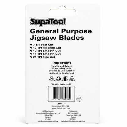 SupaTool General Purpose Jigsaw Blades packaging back view