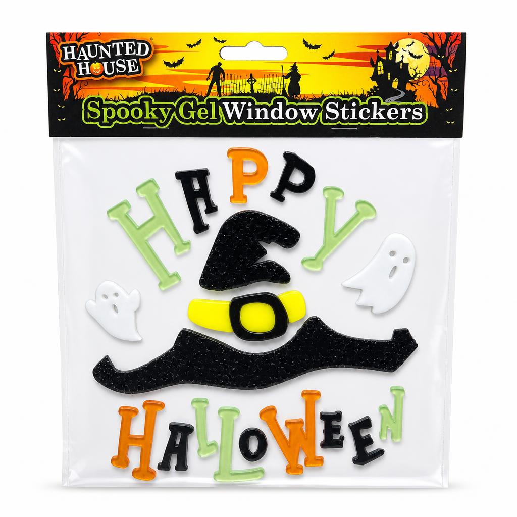 Haunted House Spooky Gel Window Stickers packaging front view