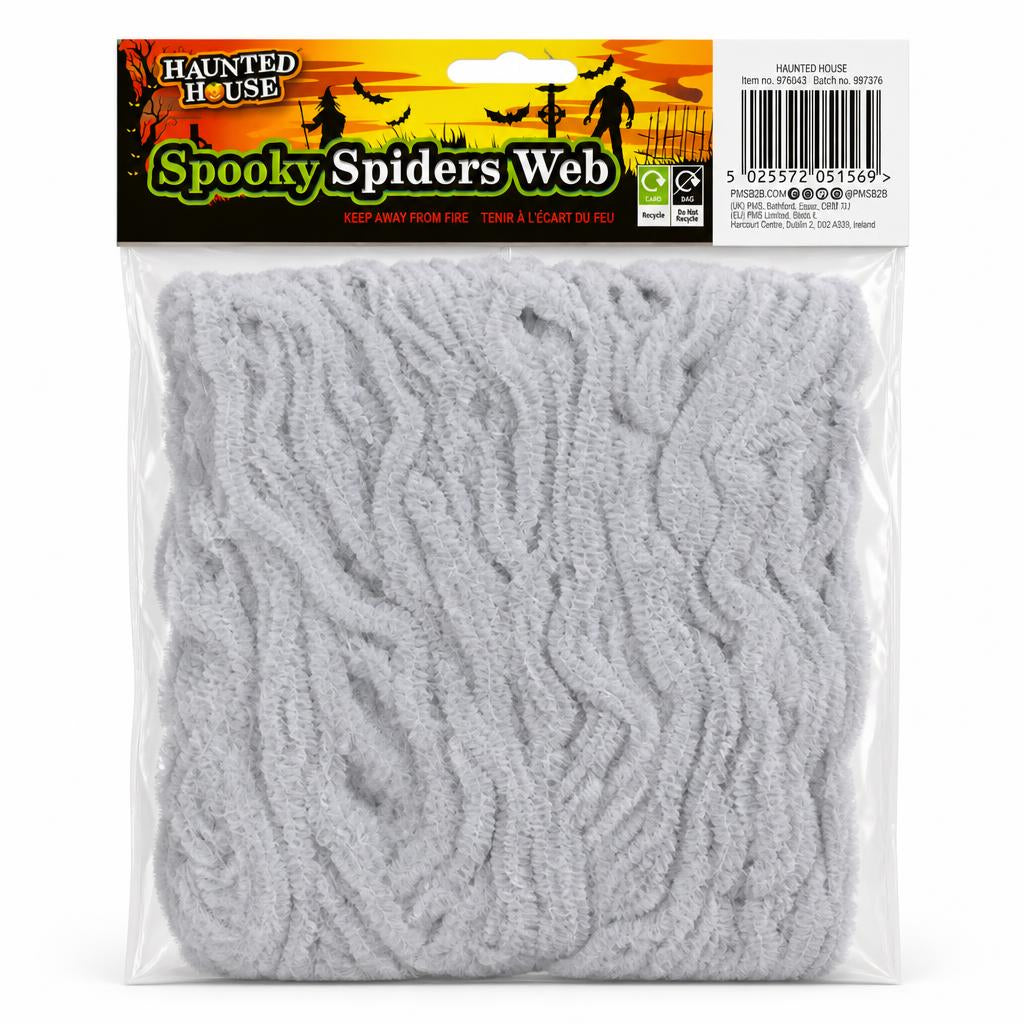 Back view of Haunted House Spooky Spiders Web with barcode and safety instructions