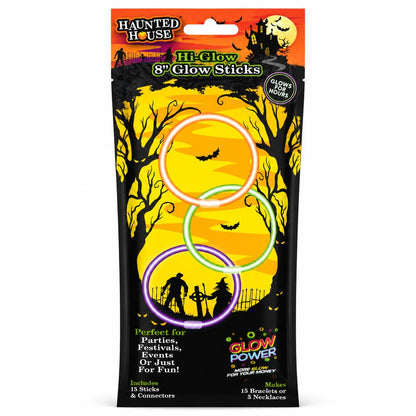 Front view of Haunted House Hi-Glow 8" Glow Sticks packaging