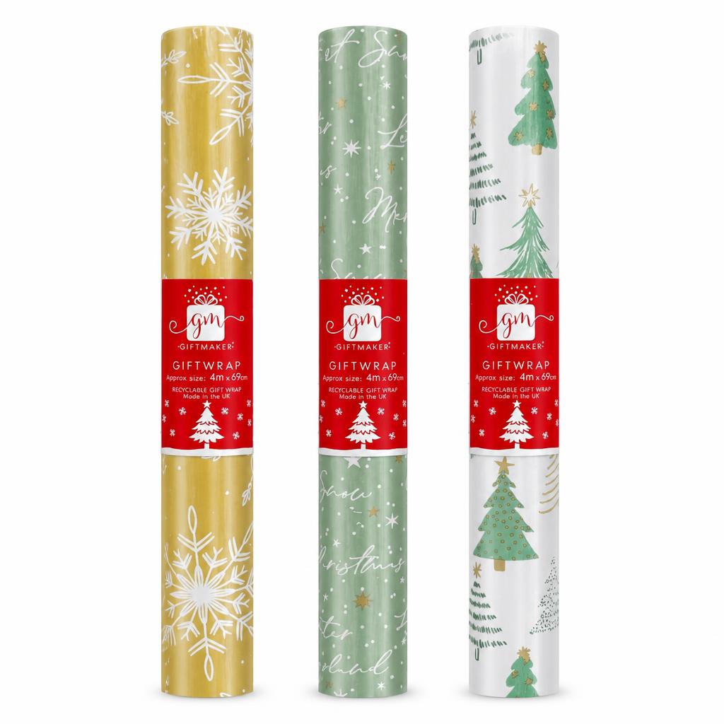 Close-up of festive Christmas gift wrap showing details of the design