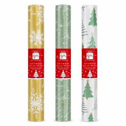 Close-up of festive Christmas gift wrap showing details of the design