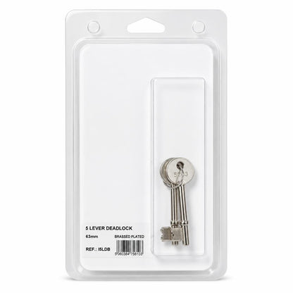 Iron Works Deadlock 5 Lever Brassed Keys and Back Packaging