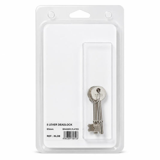 Iron Works Deadlock 5 Lever Brassed Keys and Back Packaging