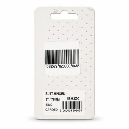Ironworks 3-inch Zinc Butt Hinges back packaging with barcode