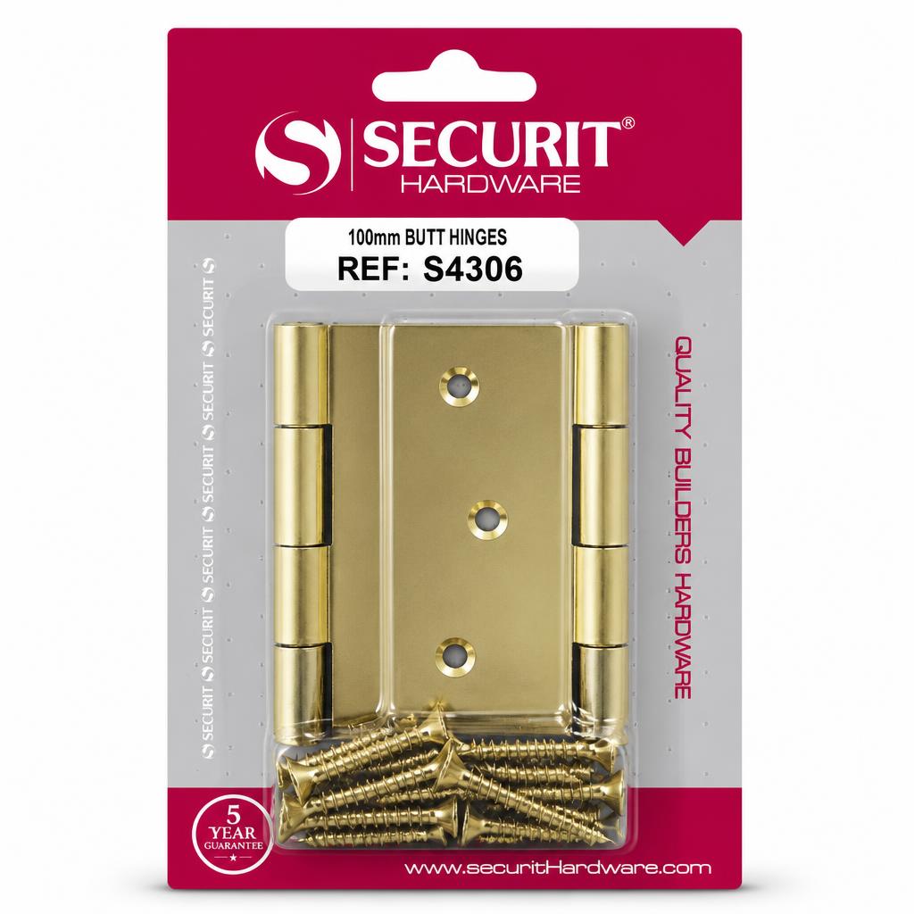 Securit Hardware 100mm Butt Hinges packaging front view