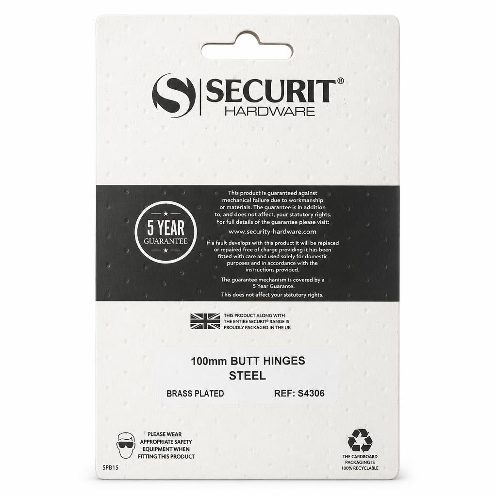 Securit Hardware 100mm Butt Hinges packaging back view