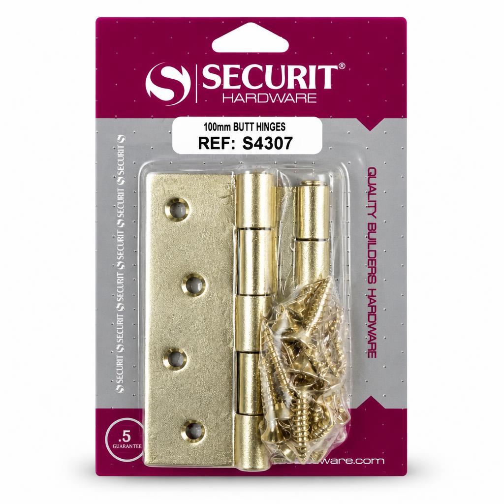 Securit 100mm Butt Hinges S4307 packaging front view