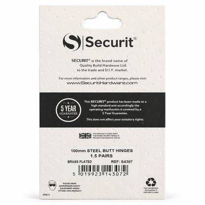 Securit 100mm Brass Plated Hinges packaging back view