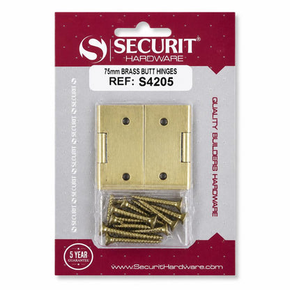 Securit 75mm Brass Butt Hinges front packaging