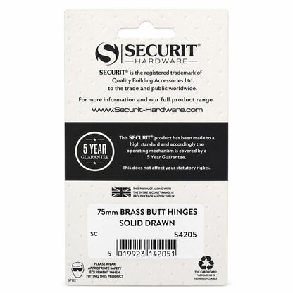 Securit 75mm Brass Butt Hinges back packaging