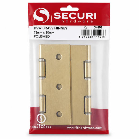 Close-up of Securit D5W Brass Hinges packaging