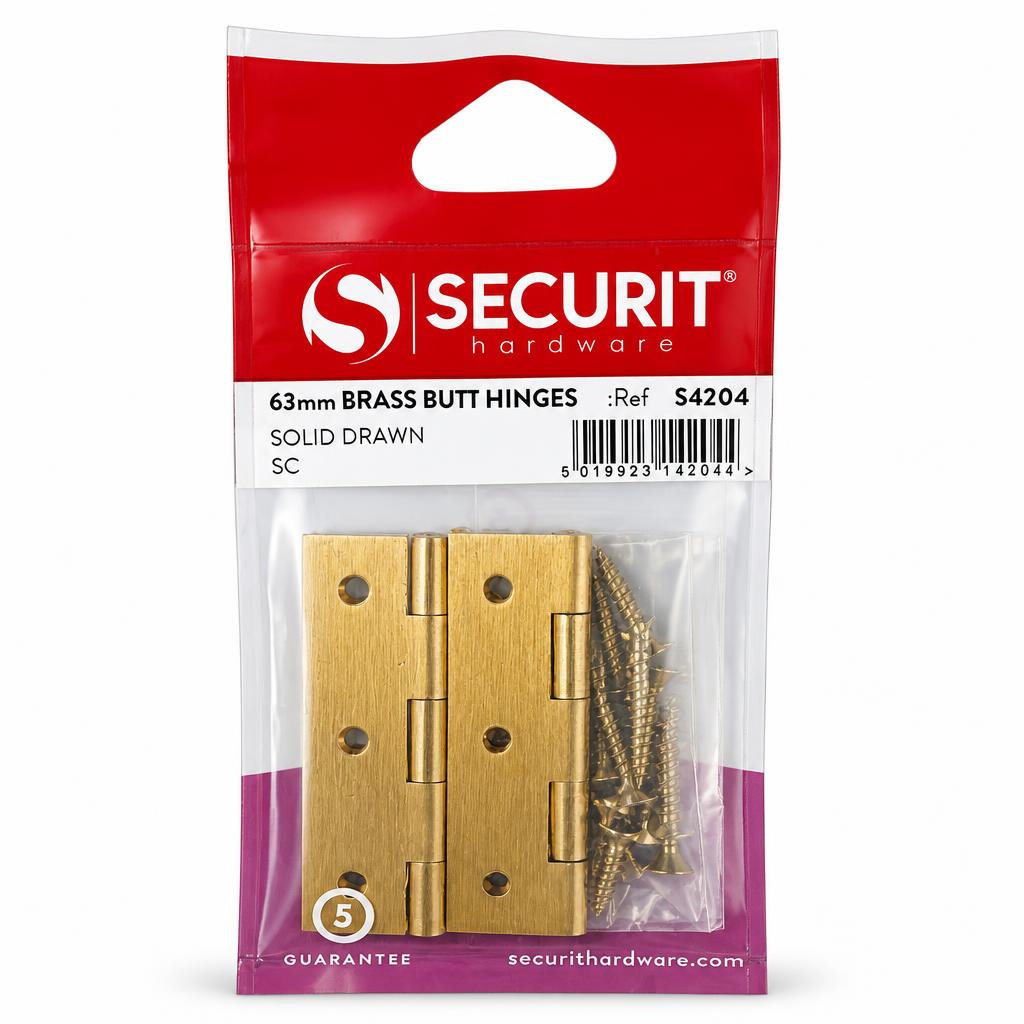 Securit Brass Butt Hinges packaging front view