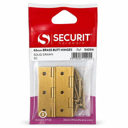 Securit Brass Butt Hinges packaging front view
