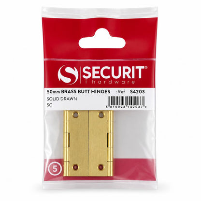 Securit 50mm Brass Butt Hinges - Back Packaging