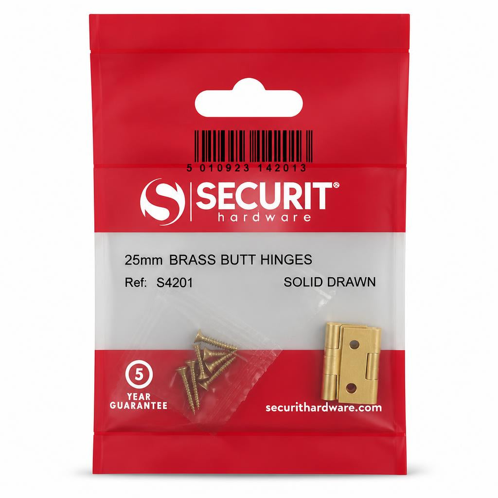 Securit 25mm Brass Butt Hinges packaging front