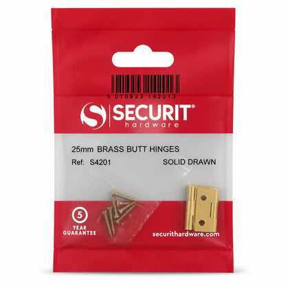 Securit 25mm Brass Butt Hinges packaging front