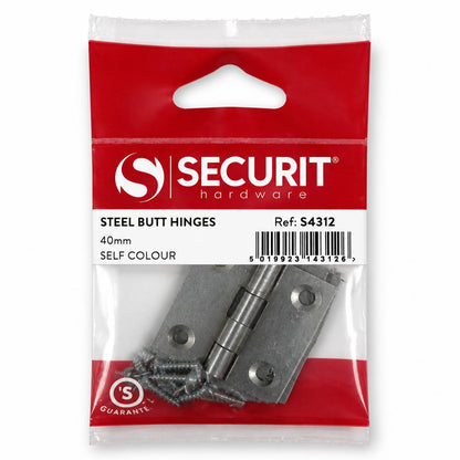 Securit Steel Butt Hinges packaging showing front label.