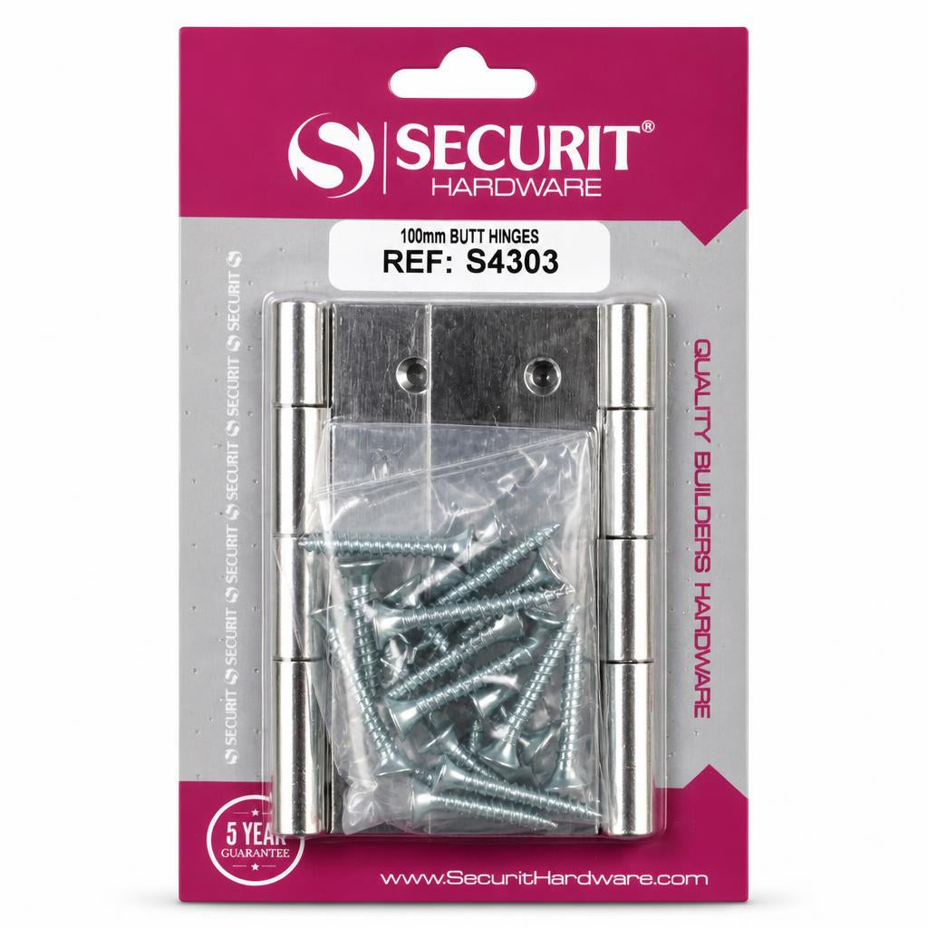 Securit Hardware 100mm Butt Hinges packaging front view