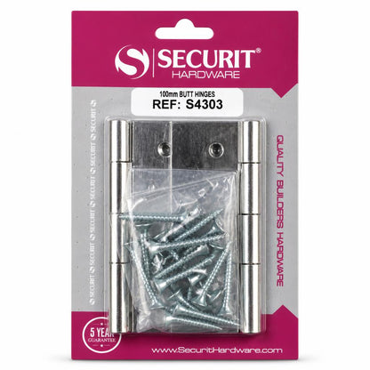 Securit Hardware 100mm Butt Hinges packaging front view