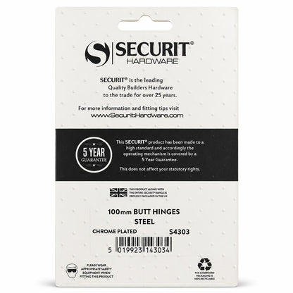 Securit Hardware 100mm Butt Hinges packaging back view
