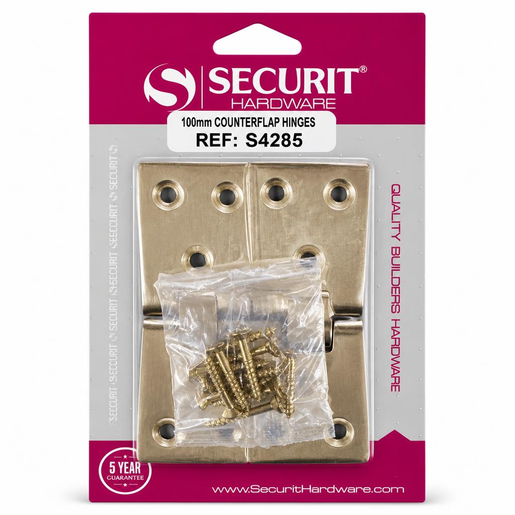 Securit brass counterflap hinges with screws packaging