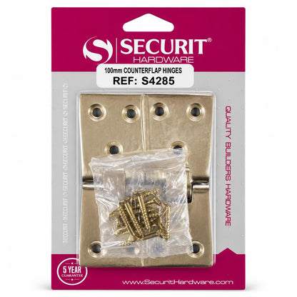 Securit brass counterflap hinges with screws packaging