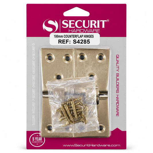 Securit brass counterflap hinges with screws packaging