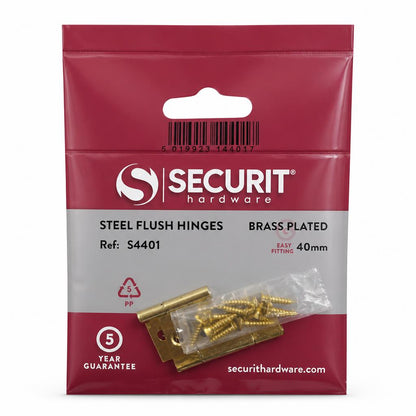 Securit Steel Flush Hinges Brass Plated packaging