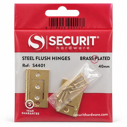 Securit Steel Flush Hinges with screws in package