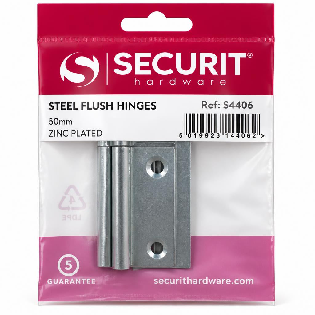 Securit Steel Flush Hinges packaging back with barcode