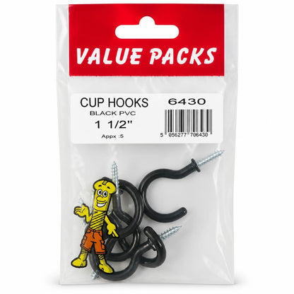 Black PVC cup hooks in packaging back view