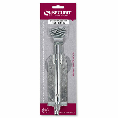 Front view of Securit 200mm Light Padlock Bolt packaging