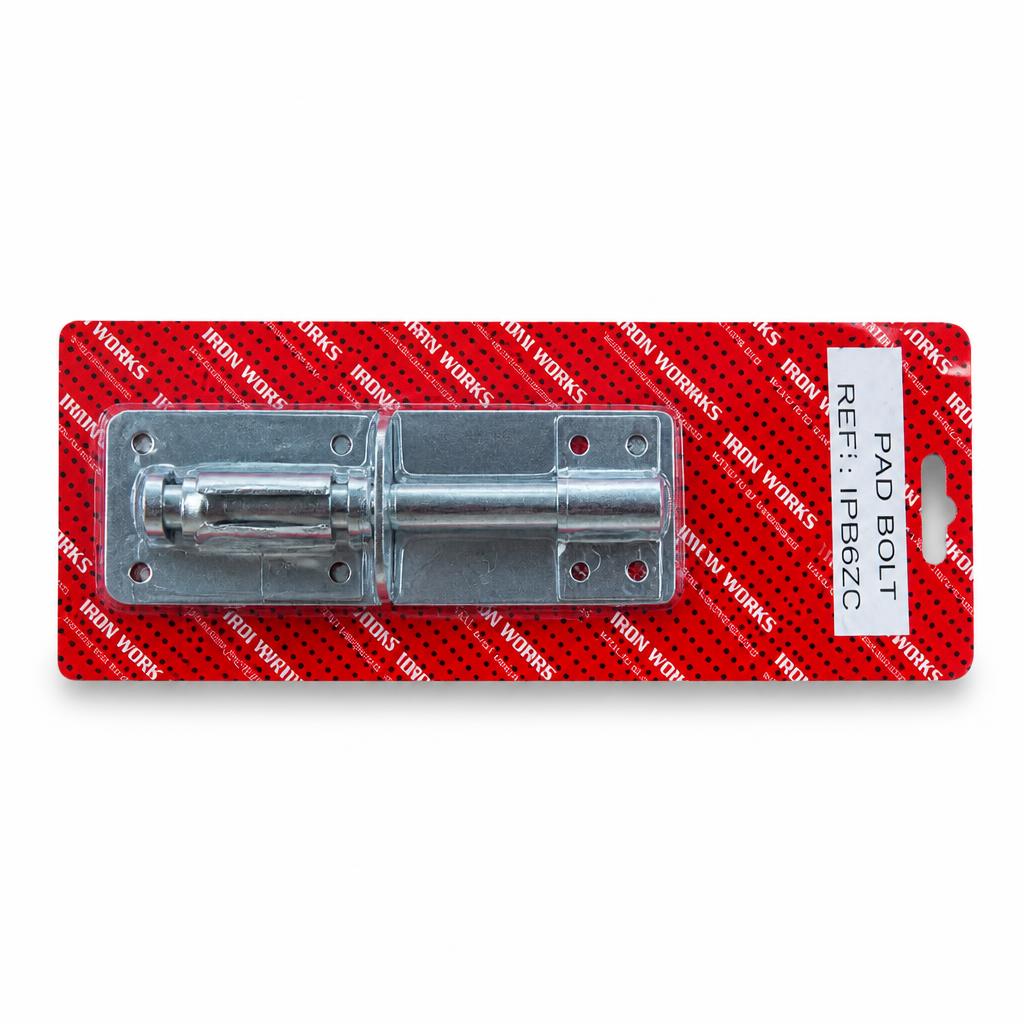 Side view of Iron Works Pad Bolt in packaging