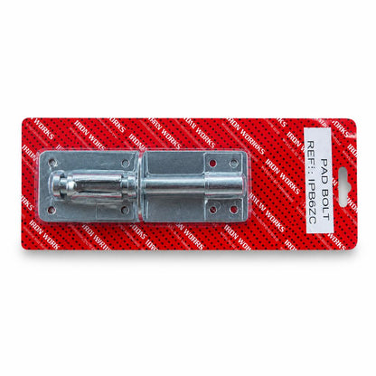 Side view of Iron Works Pad Bolt in packaging