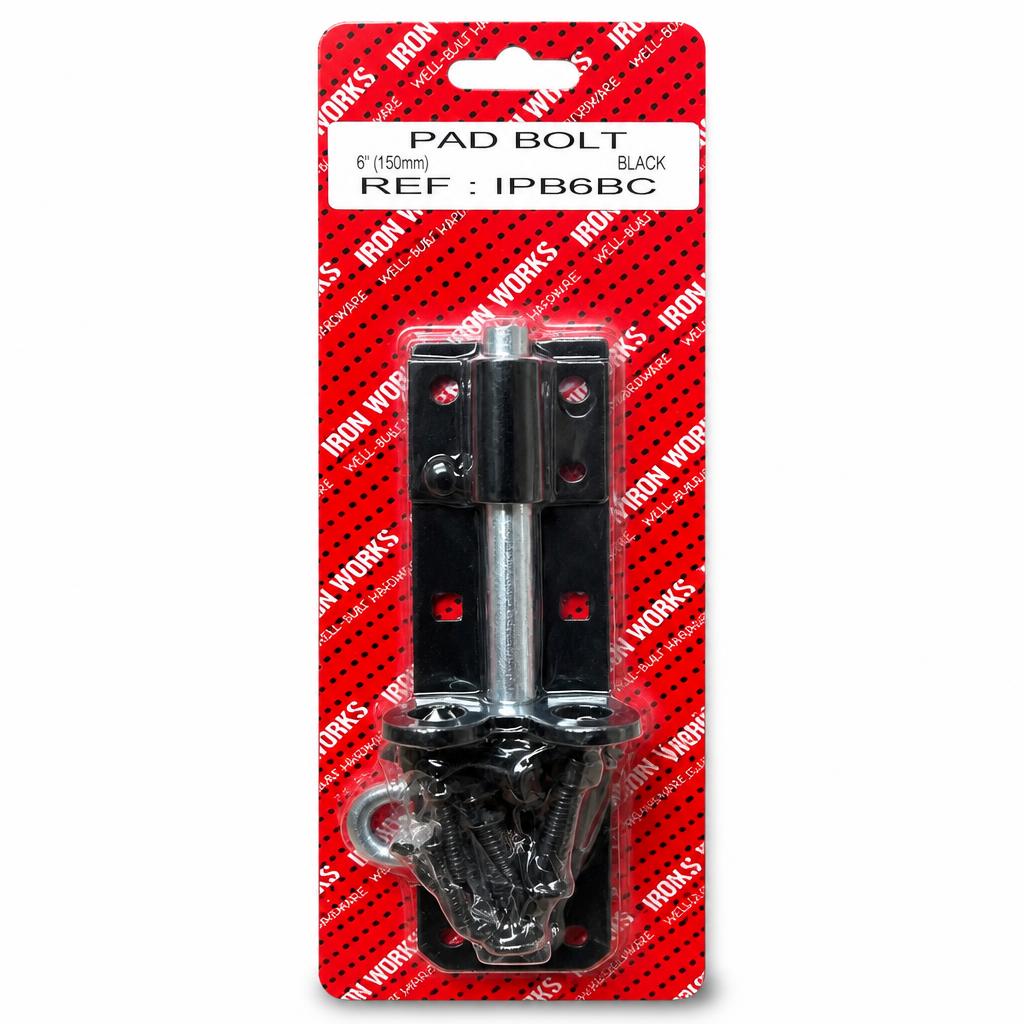 Packaging of Iron Works Pad Bolt 6-inch Black IPB6BC