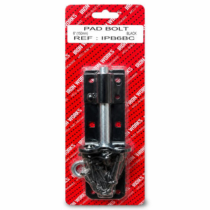 Packaging of Iron Works Pad Bolt 6-inch Black IPB6BC